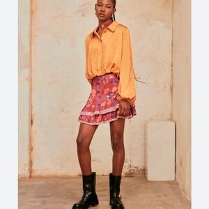 Nekane Boho Floral Mini Skirt XS NWT Embroidered Sequin Tiered Festival